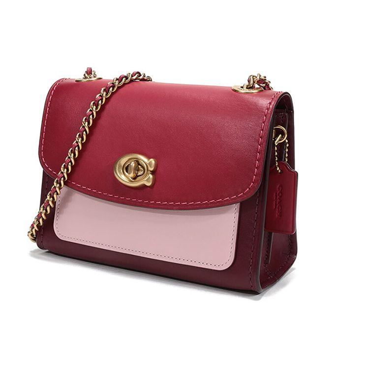 Coach Parker 18 Color Block Flap Chain Leather Crossbody Shoulder Bag Women Bags Red Apple 29390-B4P2Z