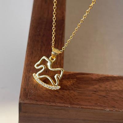Rocking Horse Pendant Necklace Women Horse Charm Necklace Cute Rhinestone Rocking Horse Necklace Gift for Wife Girlfriend