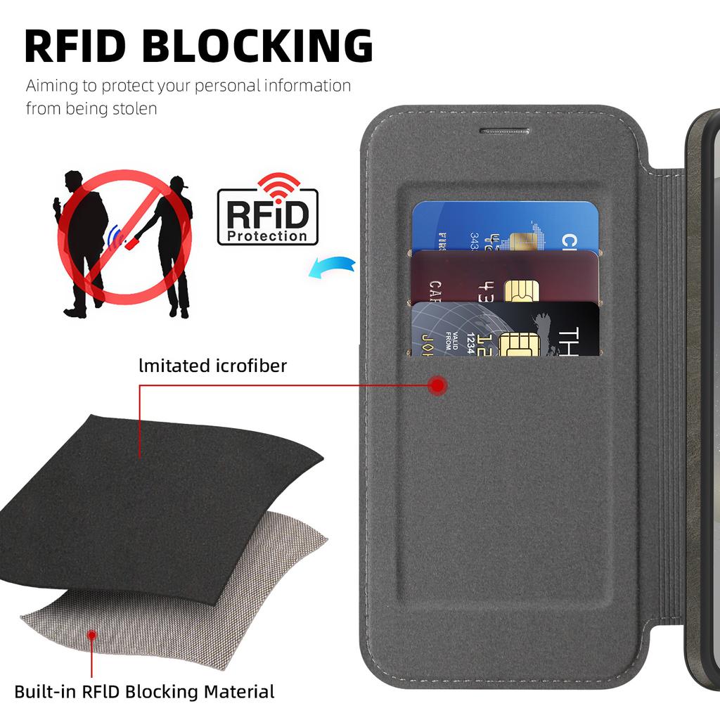 For Samsung Galaxy S24+ Magnetic Case RFID Blocking Card Holder Leather Phone Cover
