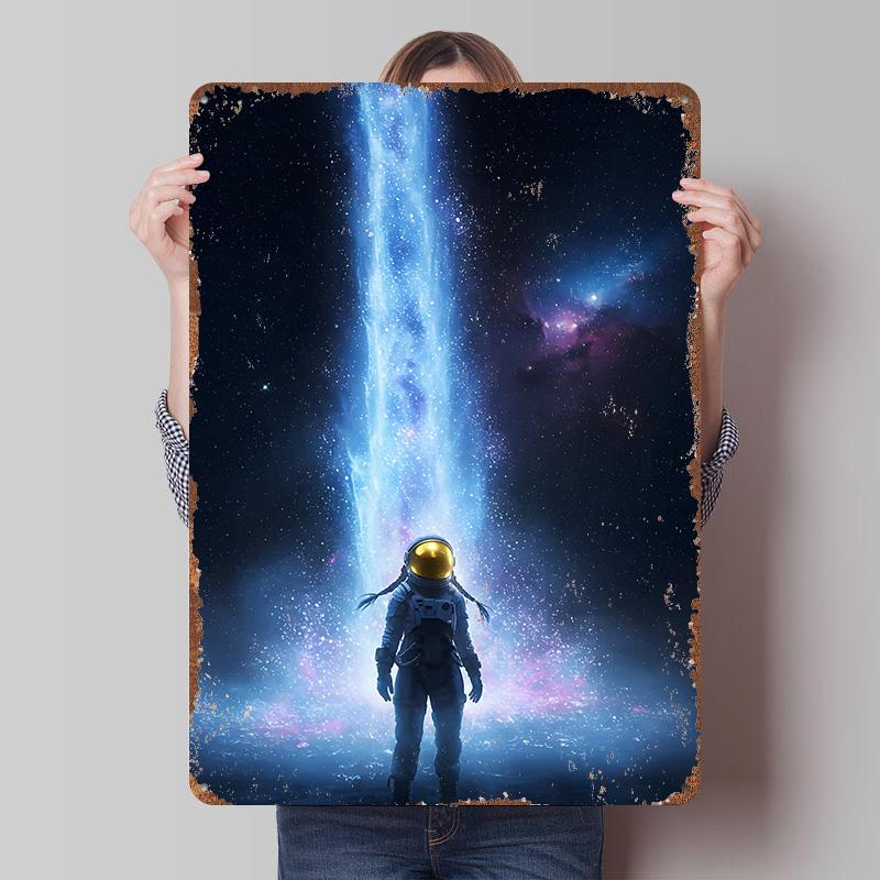 Astronaut in Space Tin Plaque Poster Customized Wall Art Retro Vintage Metal Signs for Man Cave Aesthetic Room Decor Men Home