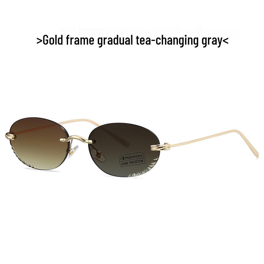 Fotochromowe Bezramowe Owalne Damskie Okulary Przeciwsłoneczne - Ochrona UV i Modny Styl INS (Model 2509)