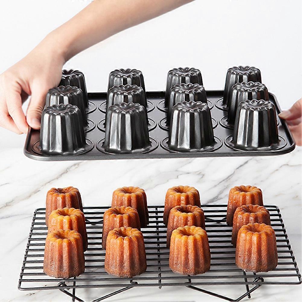 12-Cavity Canele Mold Cake Pan Non-Stick Canele Muffin Bakeware Cupcake Pan for Oven Baking Pudding Molds