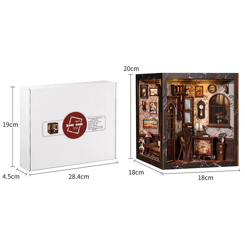 Retro DIY Wooden Book Nook Figurines Miniature Kits Musicallnstrument Box Bookshelf Home Bookend Decoration For Handmade Gifts