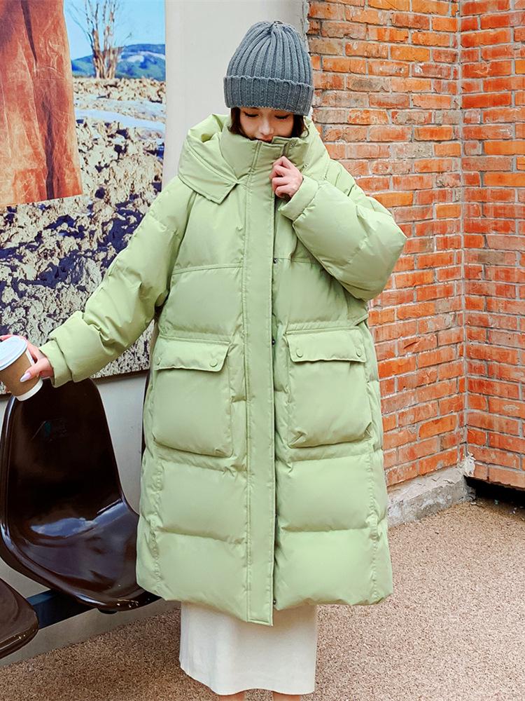 Plus Size Long Down Jacket for Women with Fur Collar and Hood, 300 Jin Capacity
