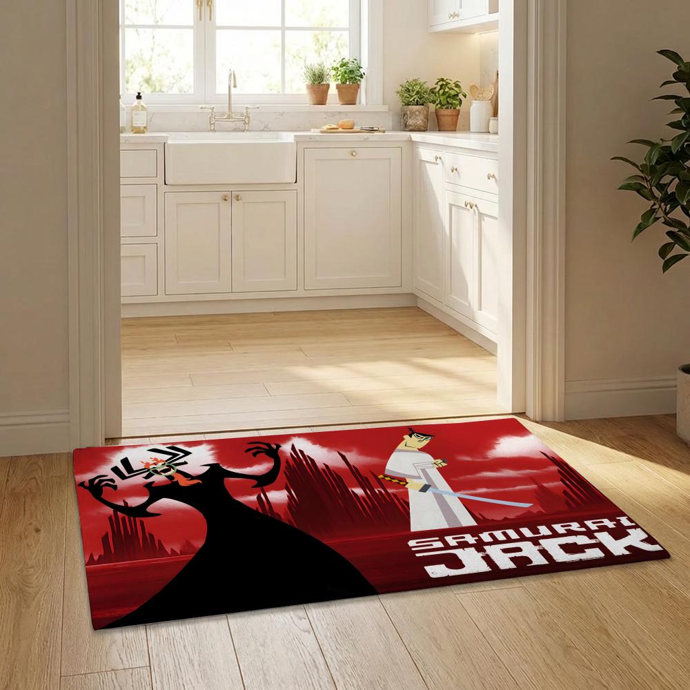 AnimeMovie S-Samurai Jack Floor Mat Flannel Door Mat Non-Slip Bedroom Living Room Home Decor