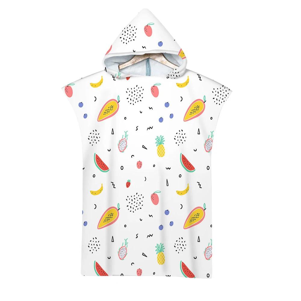 Tropical Fruits Print Hooded Beach Towel Microfiber Bath Towel Summer Poncho Surf Towel for Men Women, Changing Robe, Bathrobe