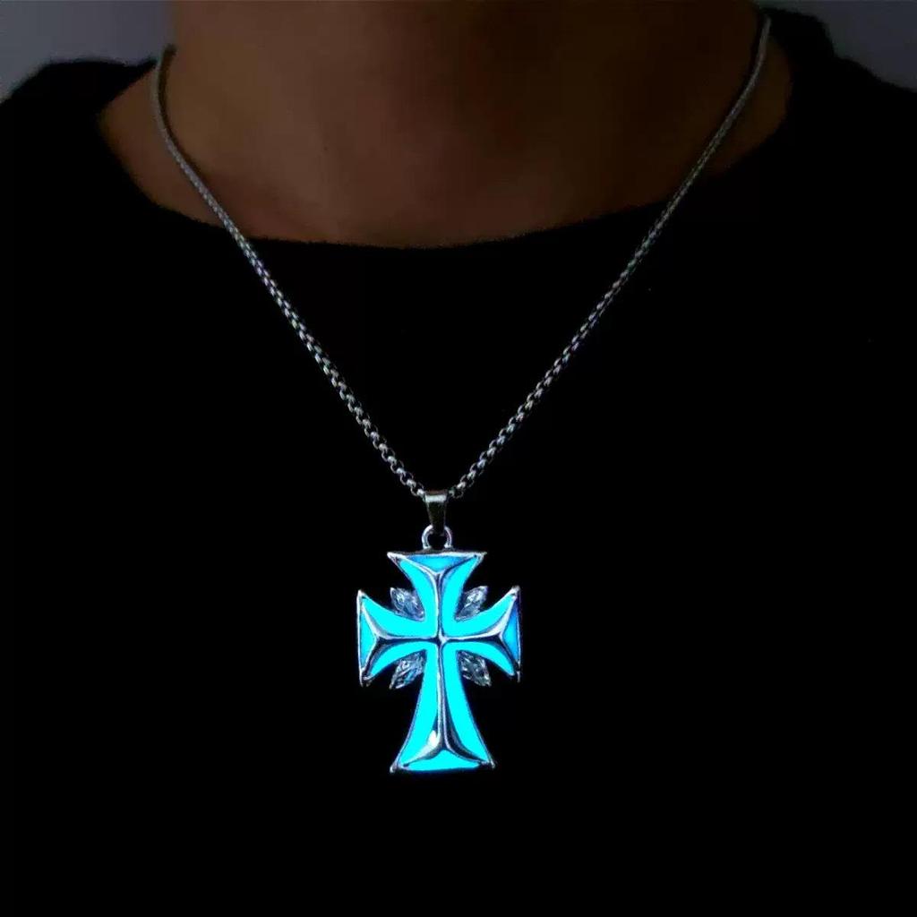 Trendy Luminous Cross Necklace - Men's European & American Hip Hop Street Style
