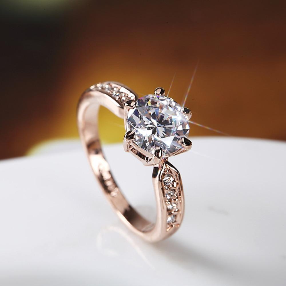 Gold Tone Cubic Zirconia Rings for Women Elegant Sparkling Diamond Like Jewelry Durable Wedding Band