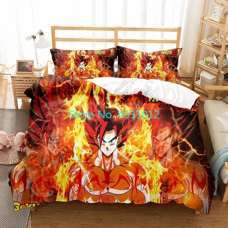 Cool Super Dragon Ball Z Son-Goku Anime Japanese Bedding Set Pillowcase Bedclothes 3D Print Kids Boy Quilt Duvet Cover Gift
