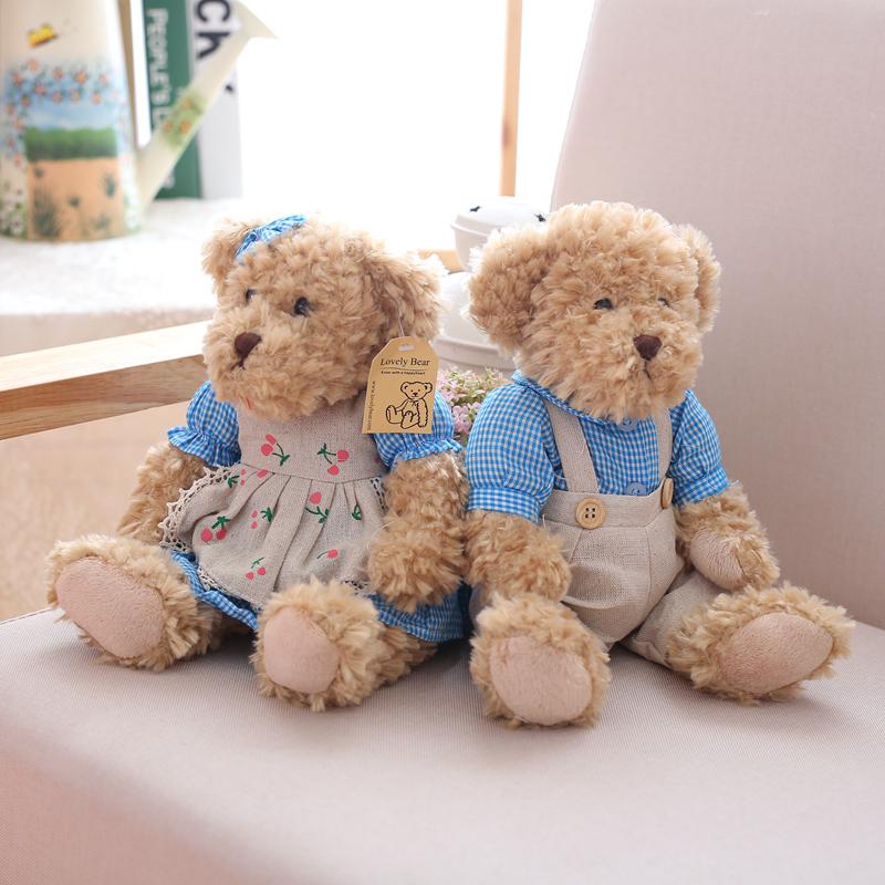 2Pcslot 26Cm Lovely Couple Teddy Bear Peluche Toys Kawaii Dress Bear Dolls Stuffed Soft Toy For Girls Baby Girlfriend Gifts