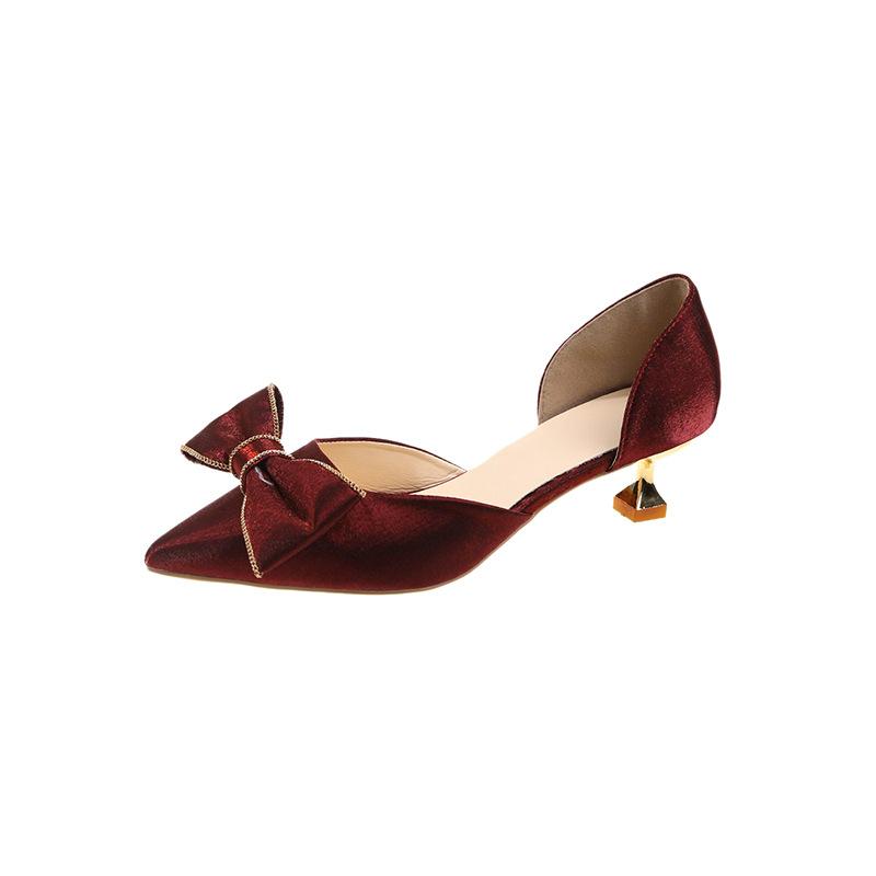 Bow High Heels Women's New Pointed Middle Heel Girl Style Hollow Stiletto Shoes