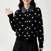 Women S Polka Dot Knit Long Sleeve Polo Neck Loose Sweater