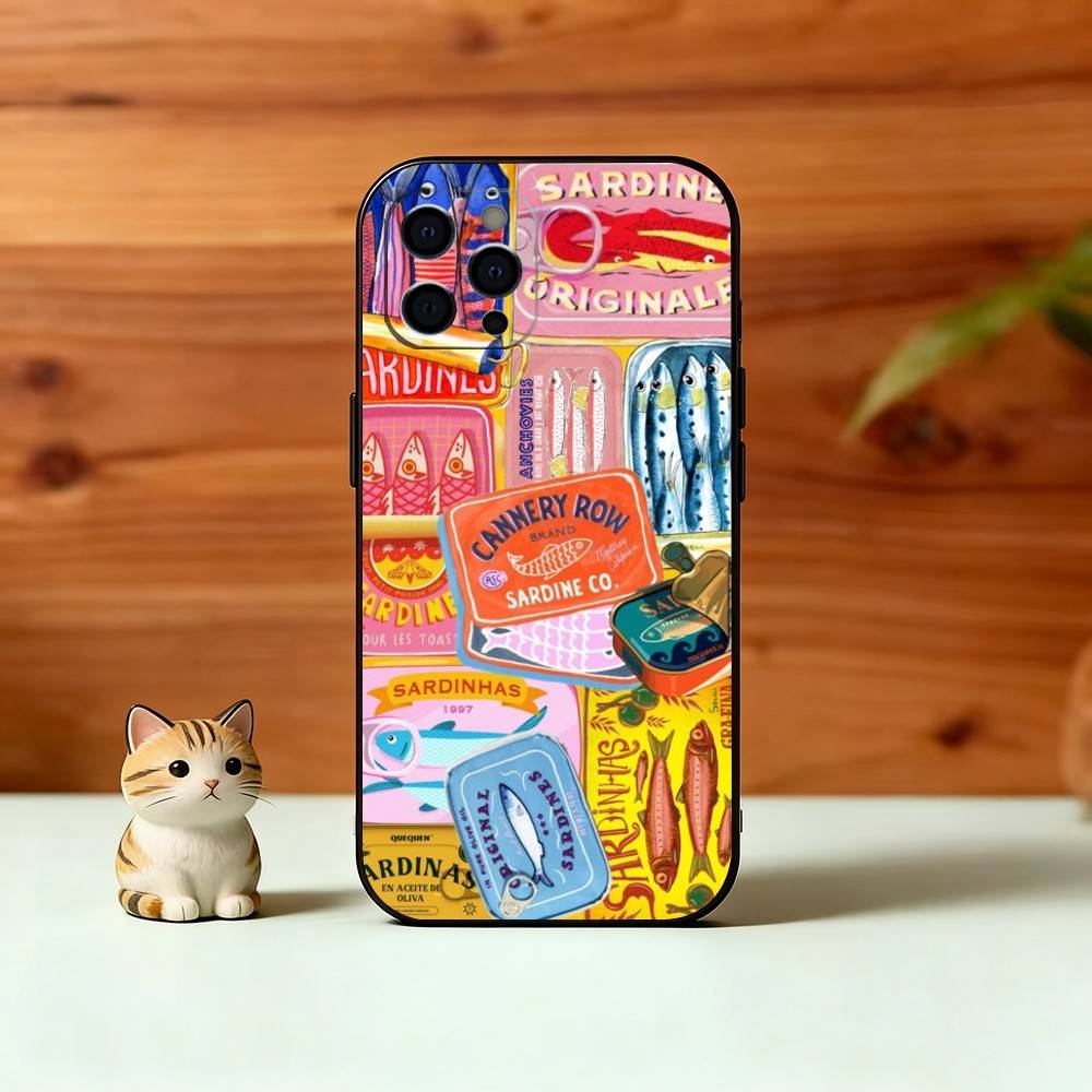 S-Sardines F-Fish Art Phone Case For iPhone 17,16,15,14,13,12,11 Plus,Pro Max,XS,Soft Silicone Black Cover