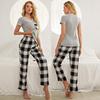 Summer Sleeping Suit for Women 2 Pieces Pajamas Set V Neck Short Sleeves Heart Printed Shirts and Plaid Long Pants Leisure Home Wear Nighty