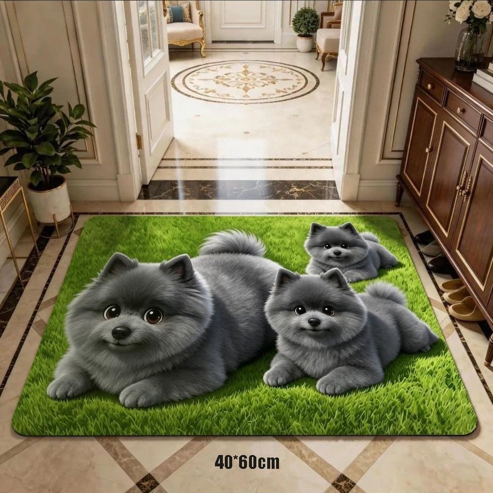 3D Printed Pomeranian Dog Mat Absorbent Animal Shaped Carpet Cute Diatom Mud Mat Home Floor Decor