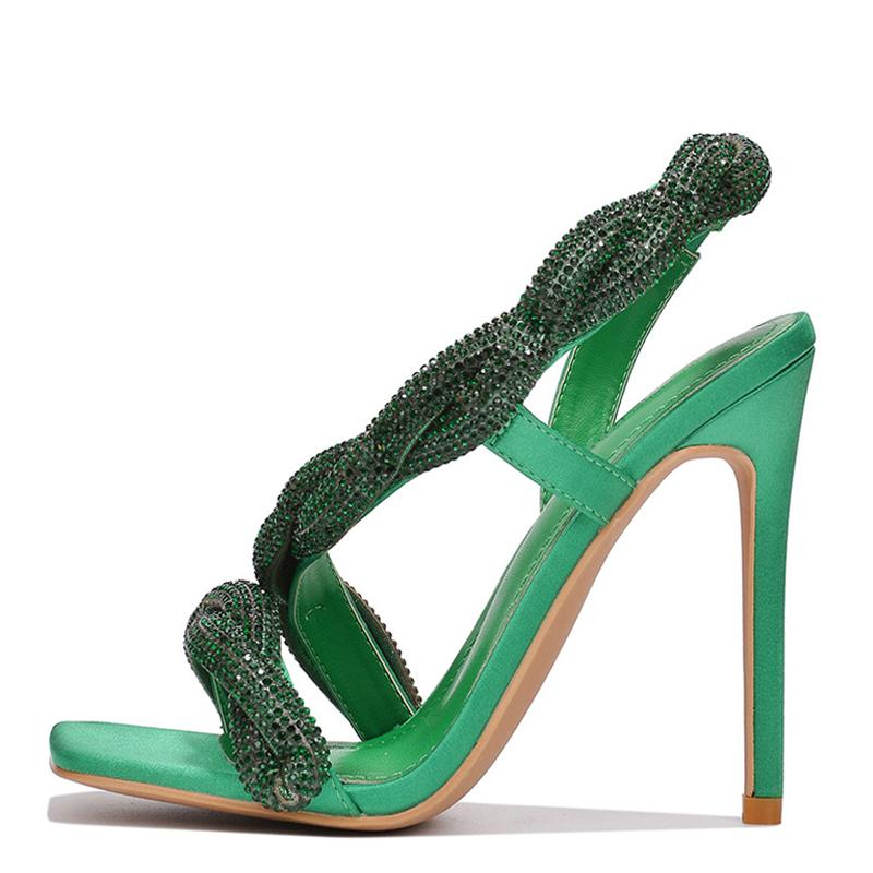 Runway Style Glitter Rhinestones Women Wedding Banquet Shoes Square Toe Club Stripper Heels Crystal Back Strap Gold Sandal