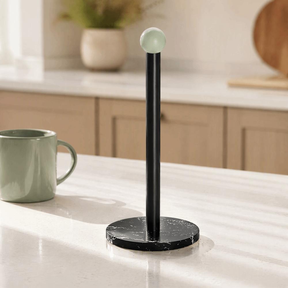 Iron Marble Paper Towel Holder Weighted Base Black Green Countertop Paper Towel Stand Anti Slip Easy Tear Design