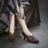 Johnature British Style Genuine Leather Pleated High Heels Elegance Commuting Versatile Women's Shoes