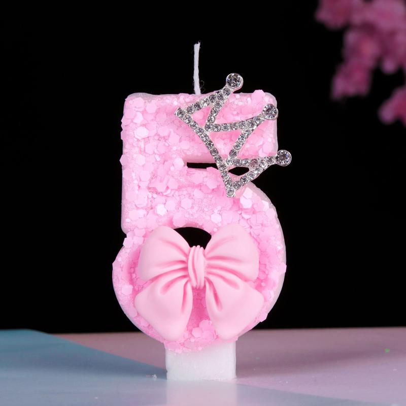 1pc Number Cake Candle Pink Glitter Birthday Candle 0-9 3D Number Candle Cake Topper Birthday Party Cake Decor