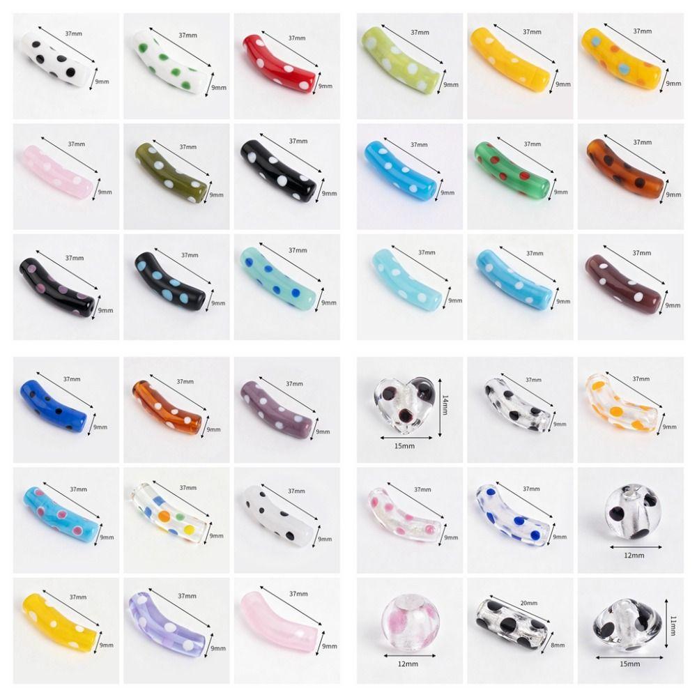 With Hole Curved Glass Beads 37 Styles Polka Dot Beads Lampwork Beads for 20pcs Diy Jewelry Making