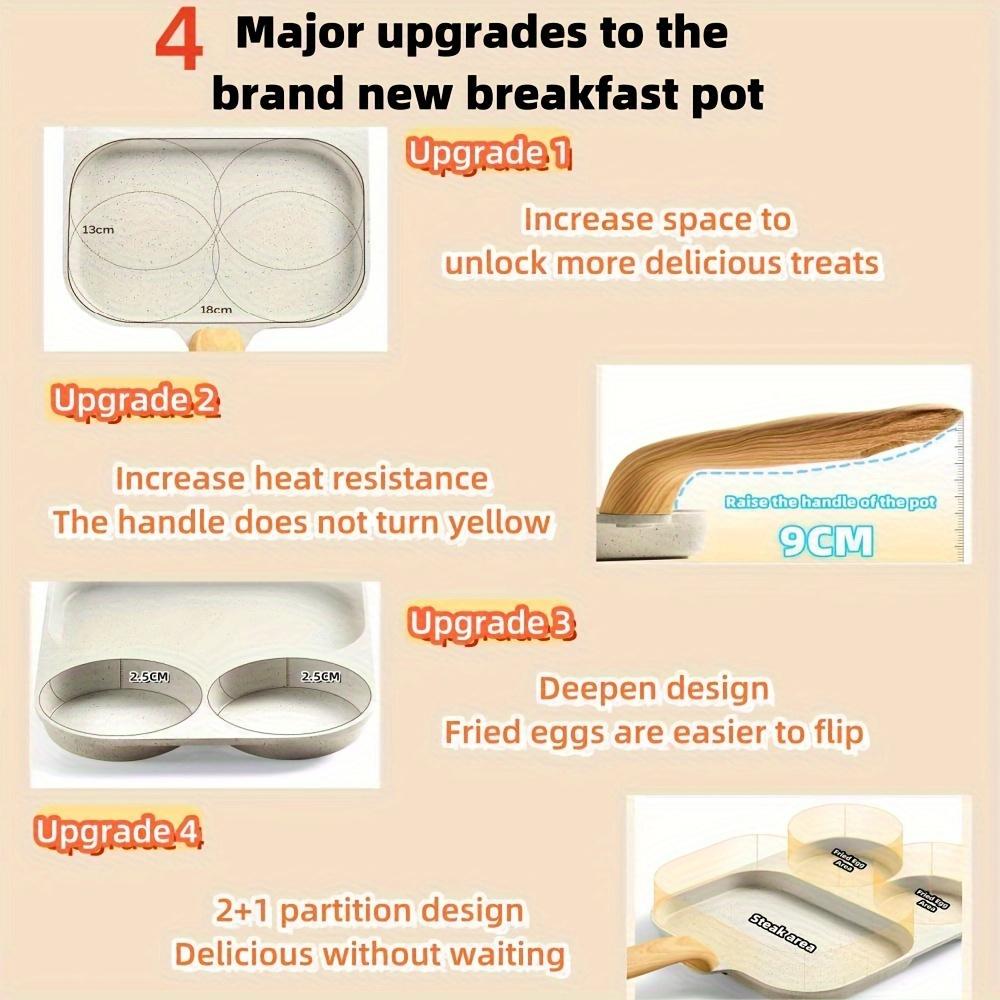 Tigaie Versatilă Antiaderentă din Aliaj de Aluminiu, Compartiment Dublu pentru Ouă și Toast - Rezistentă la Rugină cu Mânere din Lemn, Perfectă pentru Gaz