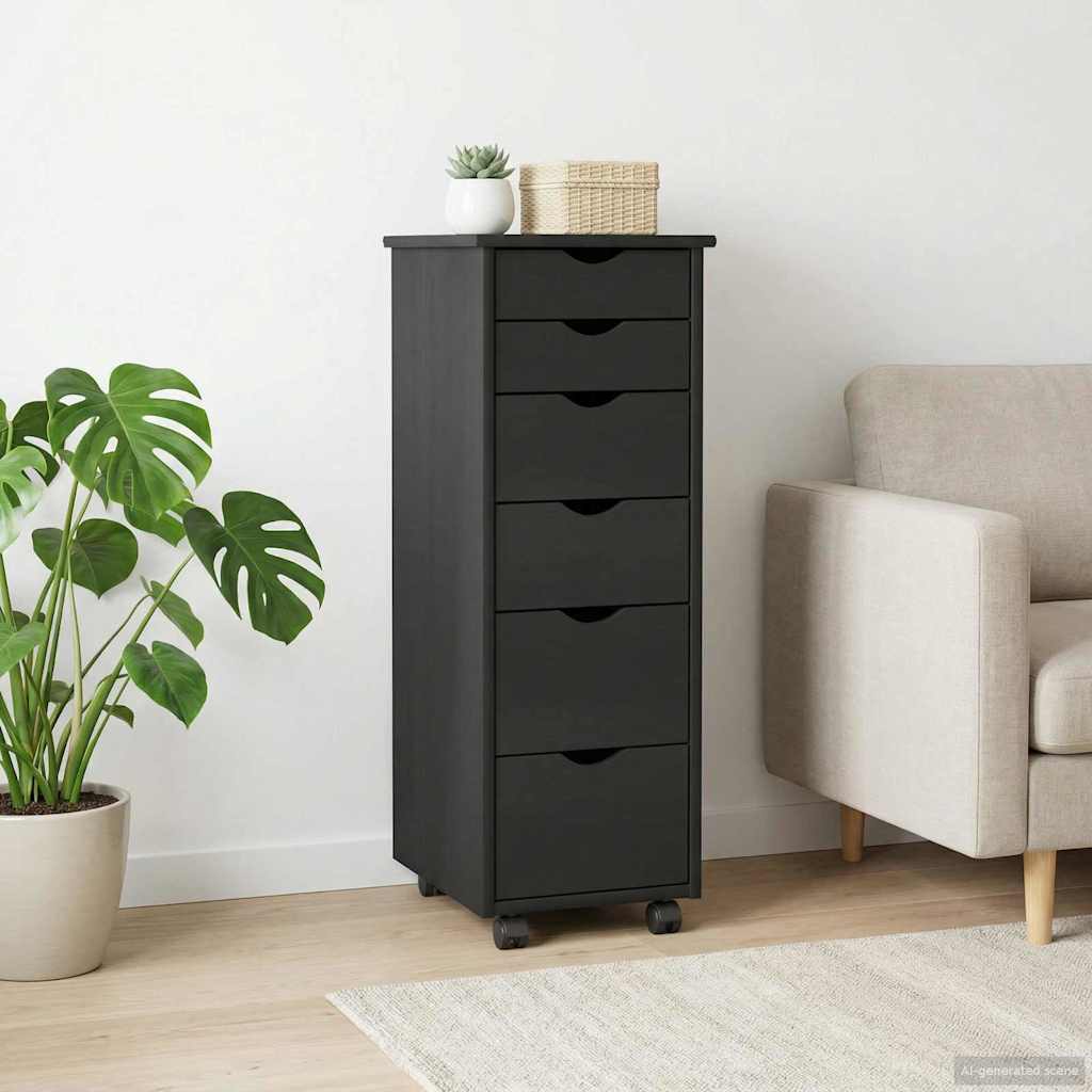 Rolling Cabinet with Wheels Black 34 x 39 x 93.5 cm Solid Pine Wood