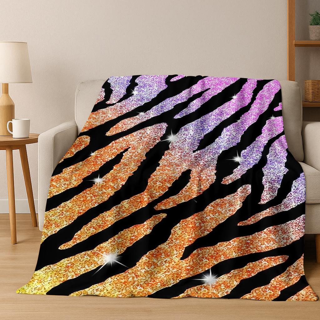 3D Zebra Stripes Leopard Tiger Animal Flannel Blanket Soft Warm Blanket for Home Bedroom Office Travel Camping Picnic Gift