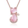 Koreanischer Stil Halskette Platinbeschichtet/Roségold Natürlicher Rosenquarz Kristall Katzenanhänger für Damen Schlüsselbein Kette