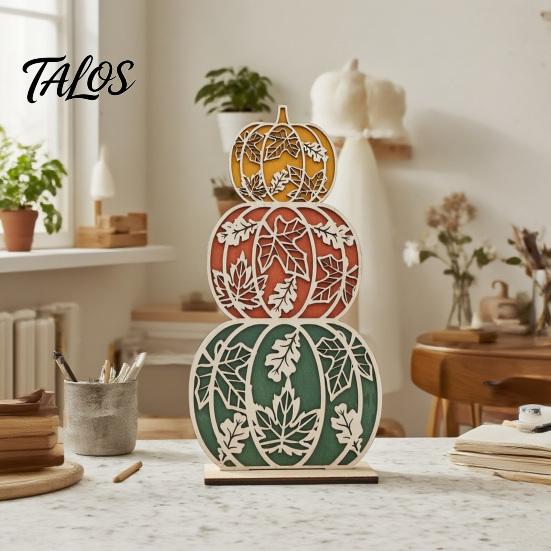 Autumn Theme Party Supplies 3Pcs Fall Wooden Pumpkin Tabletop Decor, Layered Cutout Maple Leaf Entryway Decorative Piece Figurine, Harvest