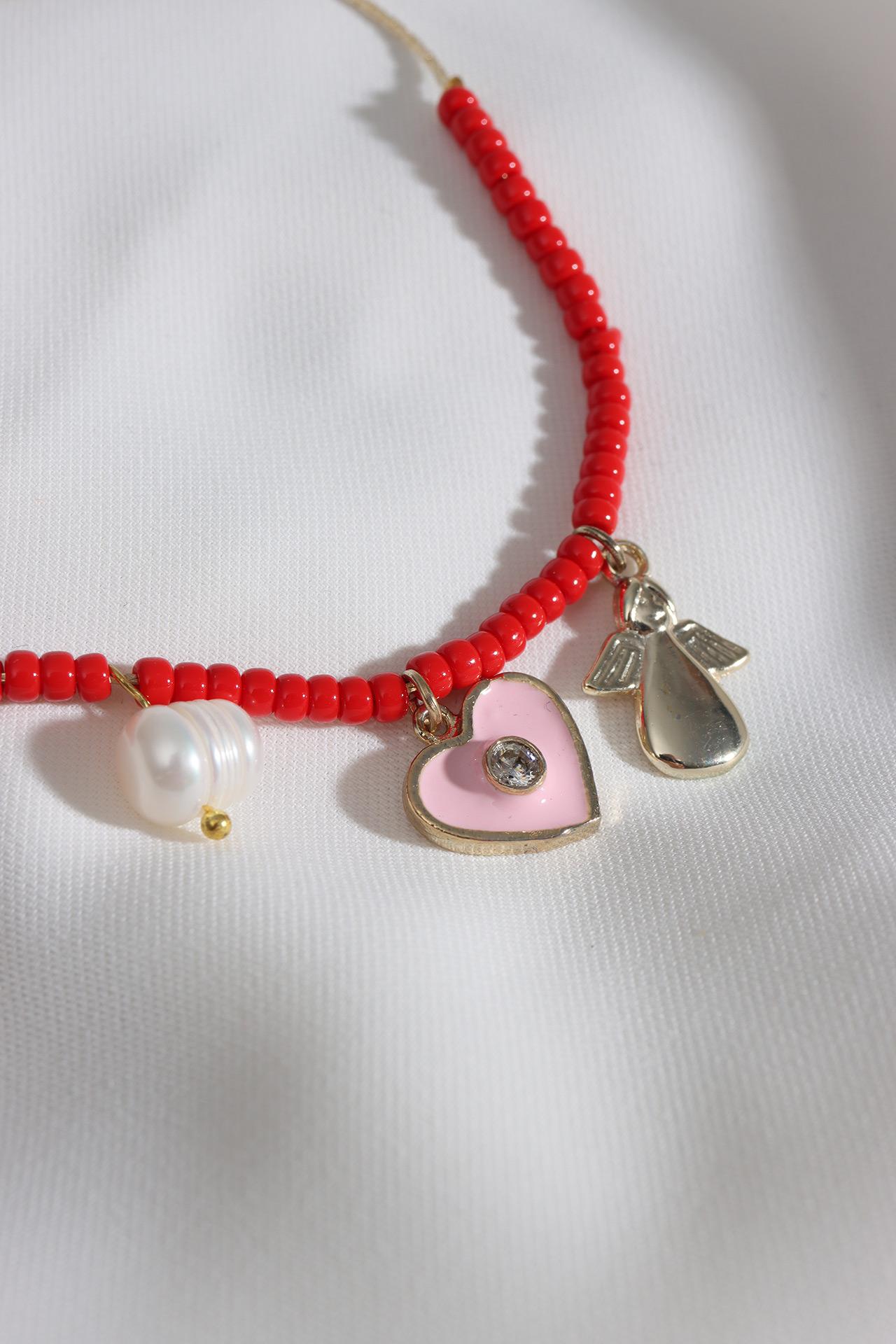 

Красный ножной браслет с подвеской в ​​виде сердца