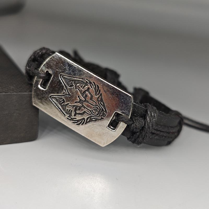 Men's Punk Leather Bracelet with Tibetan Wolf Head - Multi-Layer Woven Cord, Perfect Gift for Boyfriend