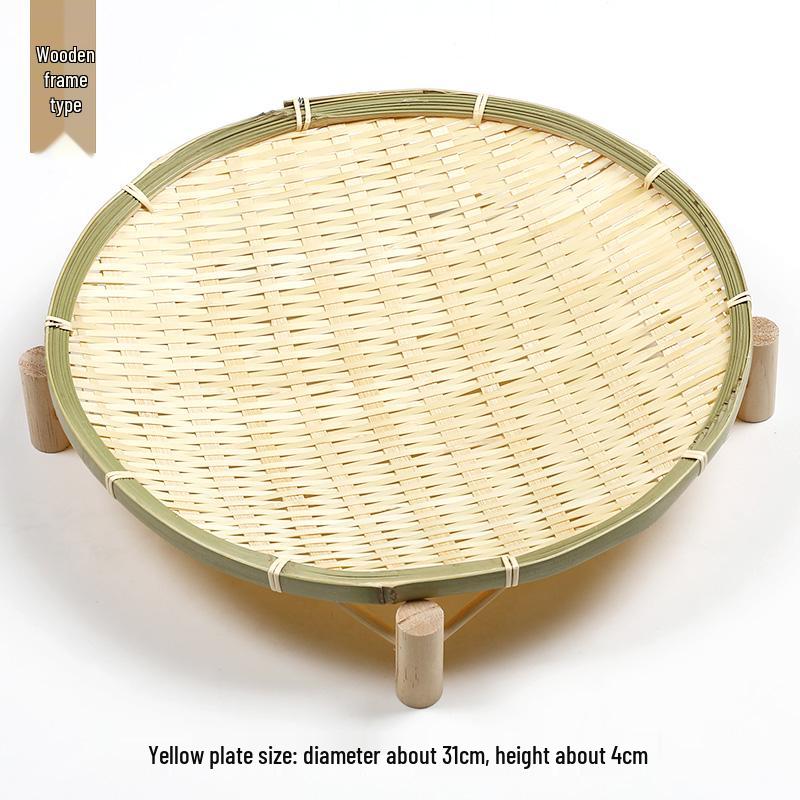 Handmade Bamboo Woven Basket Set - Round Winnowing Basket and Snack Plate for Hotel or Restaurant Use