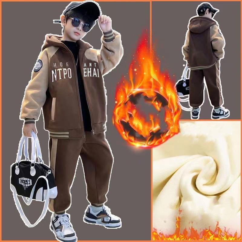 

Boys Sweatshirt Sets Autumn Hooded Coats+Pants 2Pcs Leisure Sportswear Suits Children Clothing Outfits 5-12 Years 170 темно-синього кольору