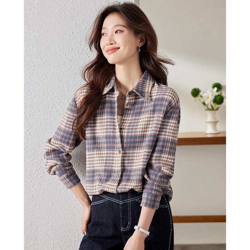 TERRE BLEUE Women's Plaid Casual Shirt