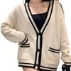 Contrasting color pocket knitted cardigan jacket women's high-end sense loose and lazy college style autumn and winter outer sweater
