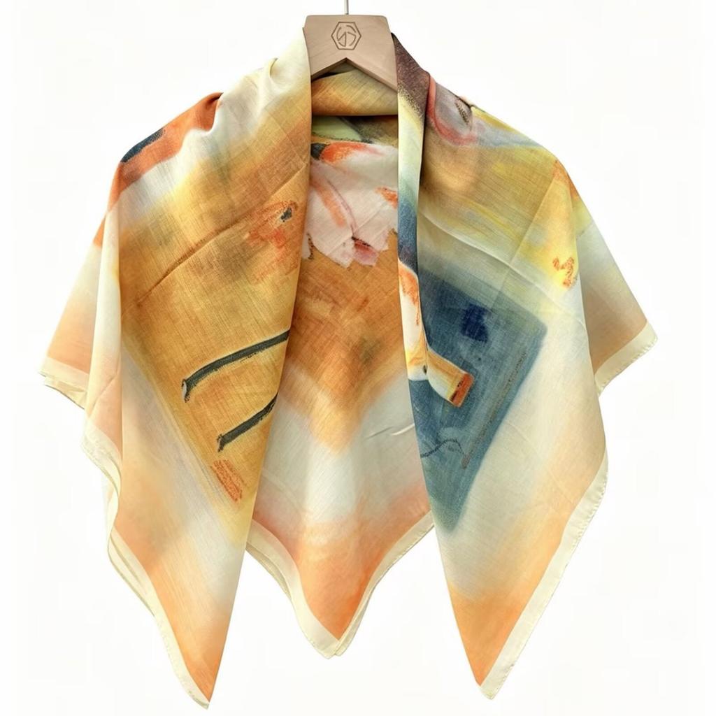 [91 Large Square Scarf] Monet Garden Oil Painting Beautiful Painting Large Square Scarf Fashion Sunscreen Shawl Women's Silk Scarf Square Scarf Fart