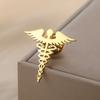 Dawapara Caduceus Symbol Brooch Pin Medical Symbol Accessories Travelers Talisman Graduation Gift Stainless Steel Jewelry