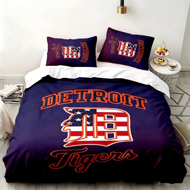 Detroit Tigers 3pc Set Perfect for Bedroom Use Comfortable Bedding Set Includes a Duvet Cover and Two Pillowcases Ideal Birthday or Christmas Gift