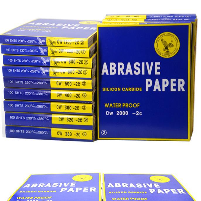 Eagle Brand Waterproof Silicon Carbide Sandpaper, 60-2000 Grit, for Grinding & Polishing.