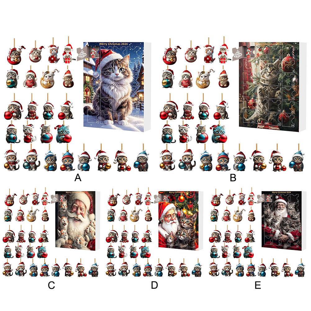 Advent Calendar 2024 Christmas Tree Cat Pendant Cute Christmas Advent Calendar Christmas Tree Decoration Cat Ornament Calendar