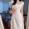 New Small French Square Neck White Dress Summer Women's Clothing Gentle Style Temperament Waist Dress