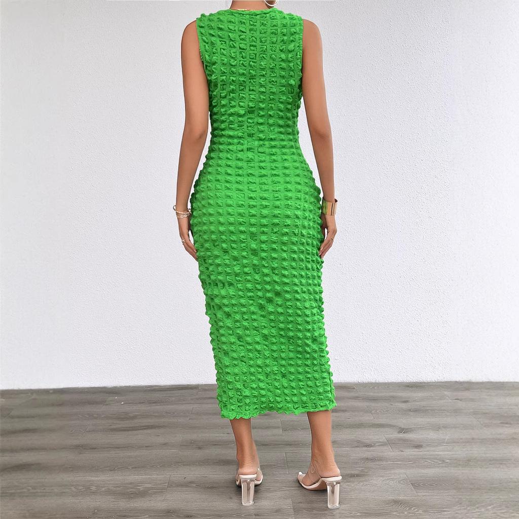 Echte Aufnahme Mode Popcorn Schlankes Kleid Blasen Elastischer Stoff Ärmelloses Kleid Damen