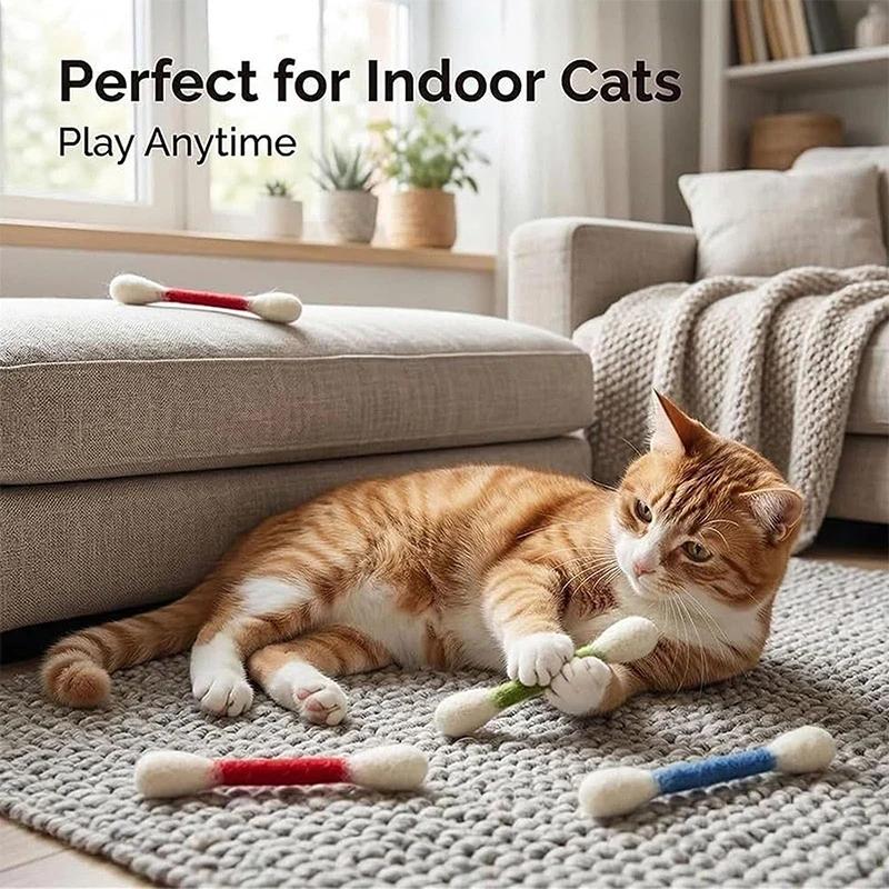 6PCS Cotton Swabs Cat Toy Kitten Chew Sticks for Indoor Boredom, Durable Dental Teething Ropes Interactive Accessory