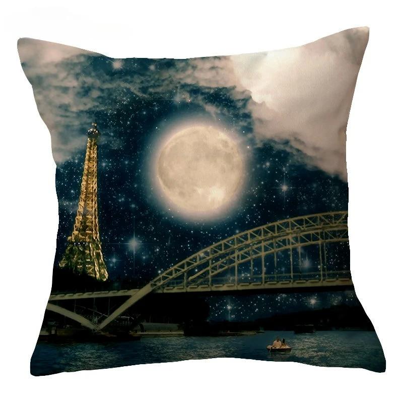 Beautiful Scenery Pillowcase Peach Leather Decorative Cushion Cover Office Home Sofa Decorative Cushion Cover