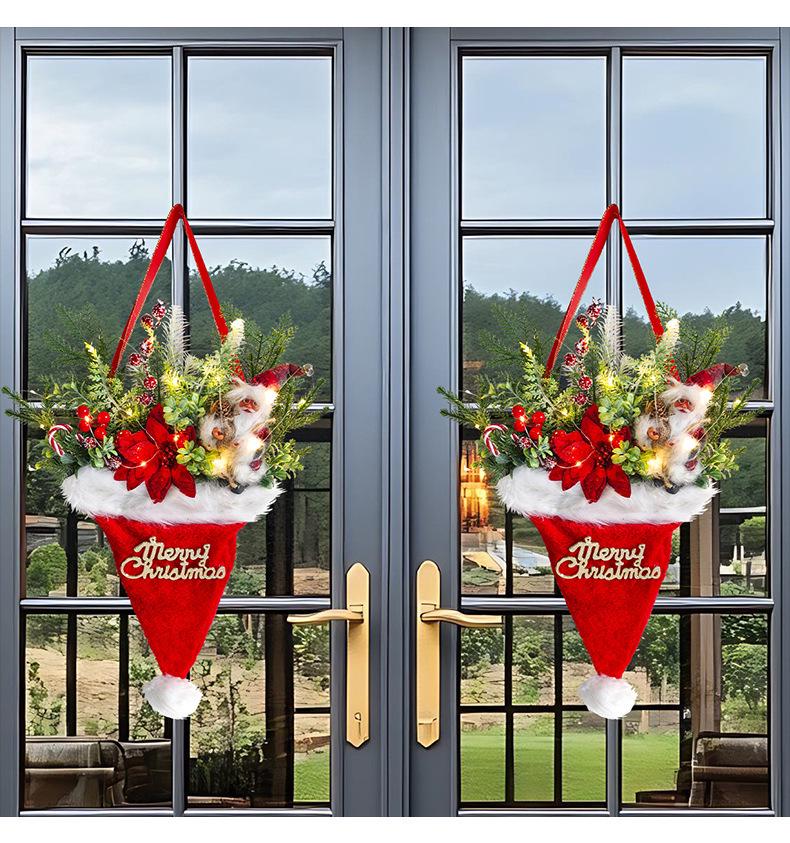 Yihong Light-Up Pine Needle Christmas Hat Door Hanger & Tree Decoration