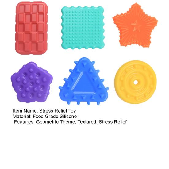 6Pcs/Set Silicone Geometric Sensory Toy Textured Rectangle Square Circle Triangle Pentagon Star Sensory Stone Anxiety Stress Relief Fidget