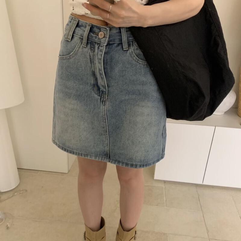 La Chapelle Washed Distressed Denim Skirt M