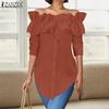ZANZEA Blusa Casual de Manga Larga con Hombros Descubiertos para Mujer