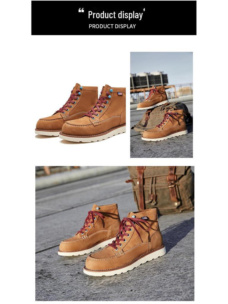 Ghete de lucru retro pentru bărbați, galbene, din piele de vacă, cu tăietură medie