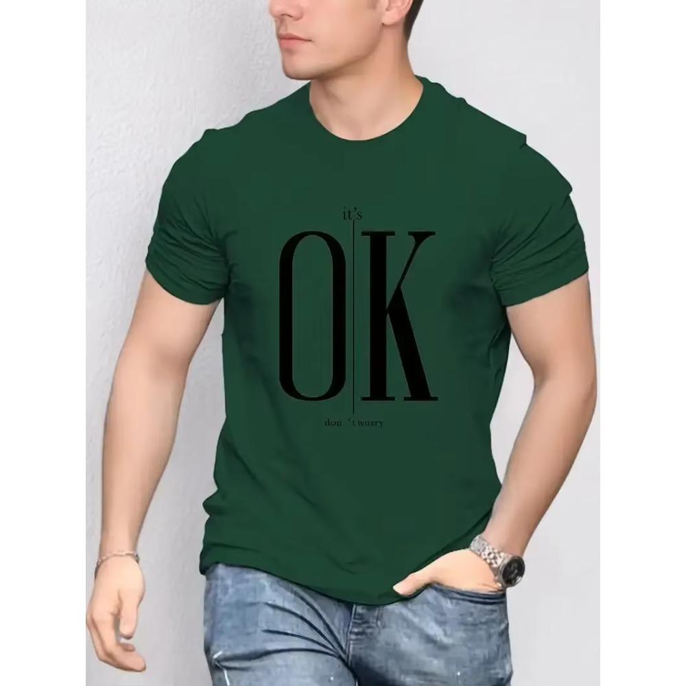 'It's Okay, Don't Worry 'Men's Casual Slightly Stretched Round Neck Pattern Cotton T-shirt Summer Men's Clothing